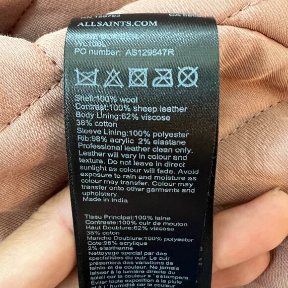 All Saints leather and wool bomber - Picture 5 of 6